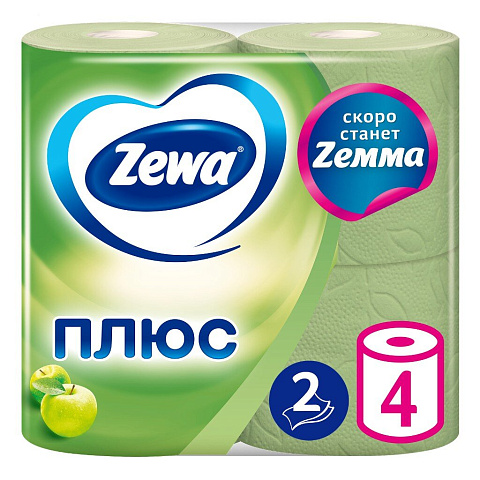 Туалетная бумага Zewa, Яблоко, 2 слоя, 4 шт, 23 м, с втулкой, зеленая