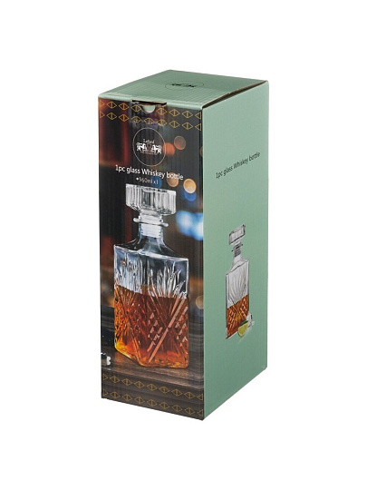 Декантер для виски стекло, 0.96 л, 9.5х9.5х23.3 см, с крышкой, Lefard, Glass Legend, 172-132