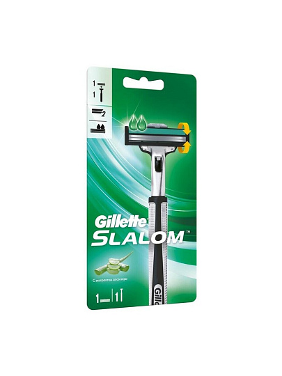 Станок для бритья Gillette, Slalom Plus, для мужчин, 2 лезвия, 1 сменная кассета