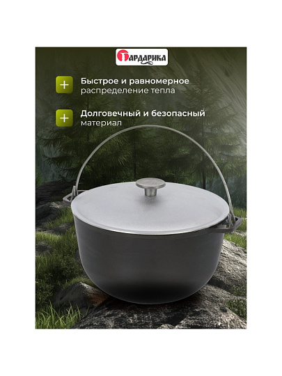 Казан чугун, 6 л, с крышкой, с дужкой, Гардарика, 1506-6