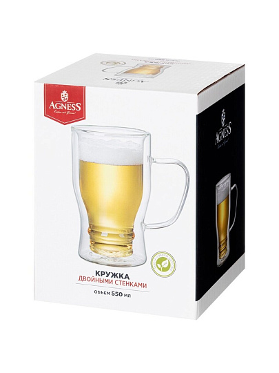 Кружка стекло, 550 мл, Double-Wall, двойные стенки, Agness, 250-162