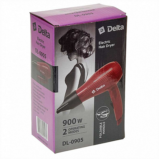 Фен Delta Lux, DL-0905, 900 Вт, складная ручка, 2 режима, 2 скорости, красный