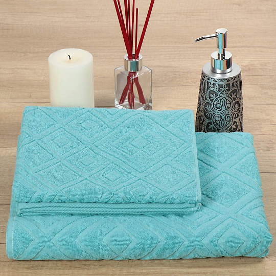 Полотенце банное 50х90 см, 100% хлопок, 450 г/м2, жаккард, Ромбы 4444, Авангард, тишина, голубое, 241, Россия