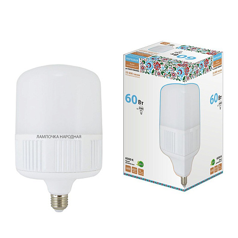 Лампа светодиодная E27, 60 Вт, 450 Вт, цилиндрическая, 6500 К, яркий дневной, TDM Electric, Народная