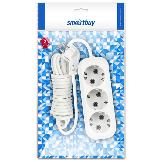 Удлинитель бытовой 3 гнезда, 2 м, ПВС, 3х1 мм², с заземлением, Smartbuy, SBE-16-3-02-Z