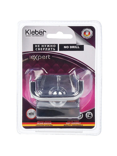 Крючок самоклеющийся, 2 крючка, 5.5х4х7 см, металл, хром, Kleber, Expert, KLE-EX053