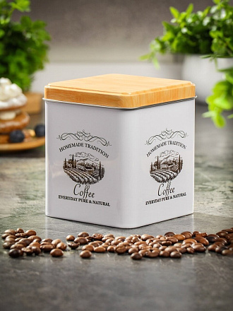 Банка для сыпучих продуктов, металл, 1.2 л, 10х10х12 см, с крышкой, Кофе, Y3-1189-2