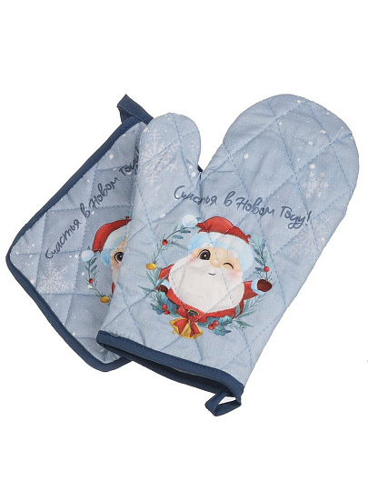 Набор кухонный 2 шт, 18х26 см + 18х18 см (варежка, прихватка), 100% хлопок, Дед Мороз
