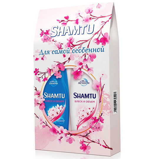Набор подарочный для женщин, Shamtu, Японская вишня, шампунь Блеск и объем 360 мл + бальзам Блеск и объем 360 мл