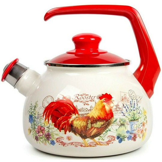 Чайник сталь, эмалированное покрытие, 2.5 л, со свистком, ручка консольная, Metrot, Золотой Петушок, индукция, 196631