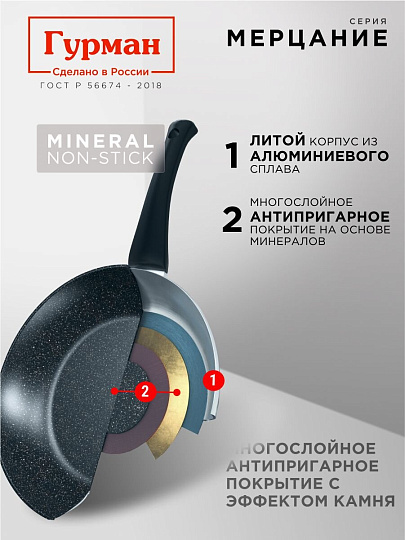 Сковорода литой алюминий, 24 см, антипригарное покрытие, Гурман, Мерцание Изумрудный бриллиант, съемная ручка, ГМ2401ИБС
