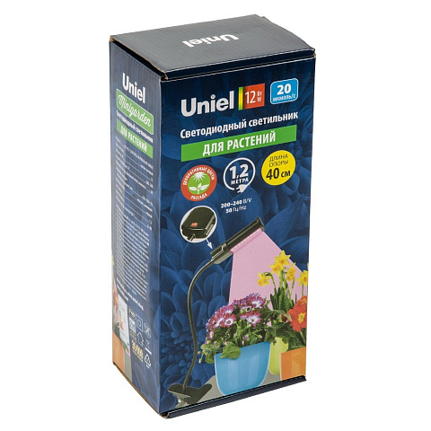 Светильник светодиодный для фотосинтеза, 12 Вт, 200-240 В, IP40, на прищепке, Uniel, Фито, UL-00009250