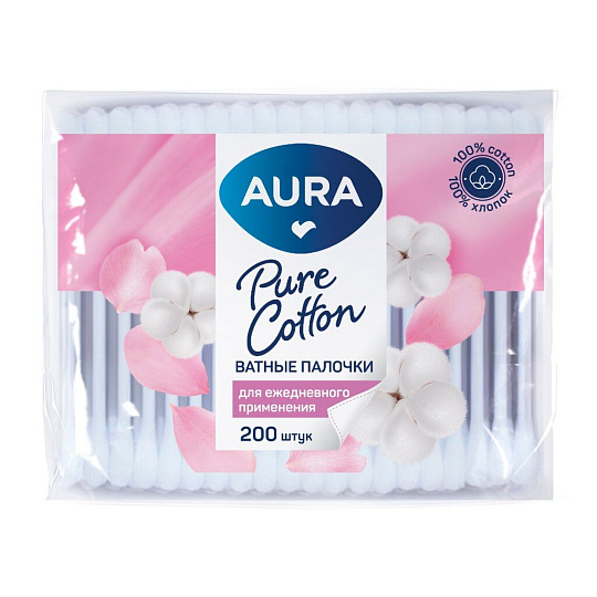 Ватные палочки 200 шт, полиэтилен, Aura, 2953