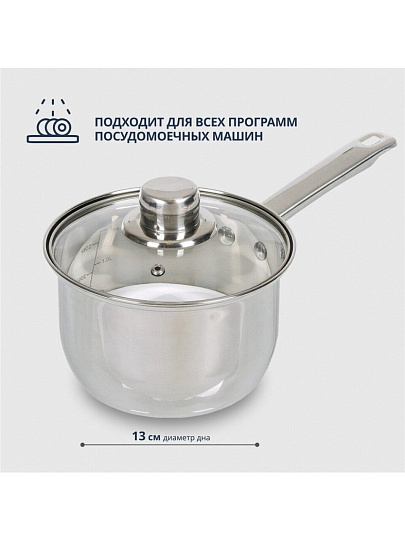 Ковш нержавеющая сталь, 1.9 л, крышка стекло, металлическая ручка, DNN3, SD-A17-16S