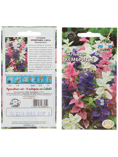 Семена Цветы, Сальвия, Кембридж, 0.25 г, цветная упаковка, Седек