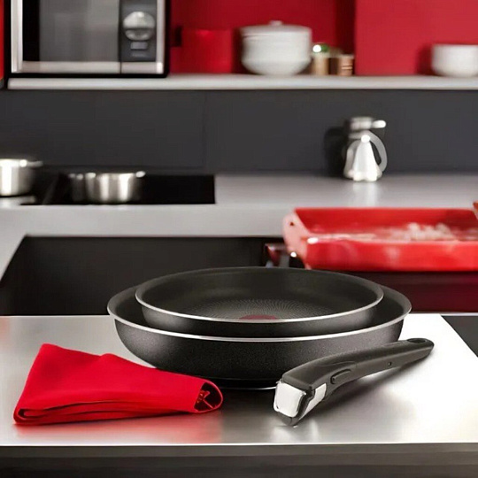 Набор сковородок алюминий, антипригарное покрытие, Tefal, 5 Ing Black, съемная ручка, 22 см, 26 см, 042 38 830