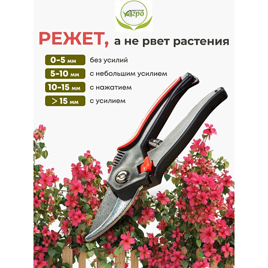 Секатор для срезки цветов, веток, молодых побегов, 210 мм, Инструм-Агро, Классик, 010133