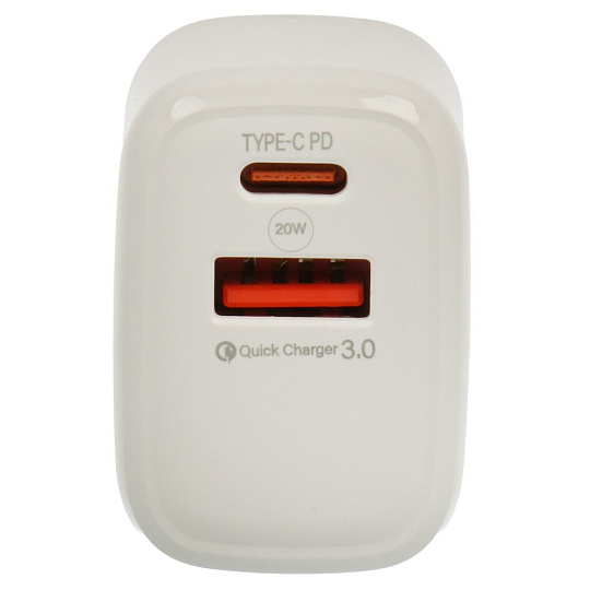 Сетевое зарядное устройство Red Line, NQC-13, 3 А, USB + Type-C, PD 20 Вт, белое, УТ000036039