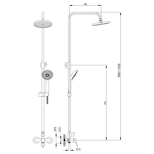 Душевая система для ванны, Rossinka, с картриджем, хром, B35-45