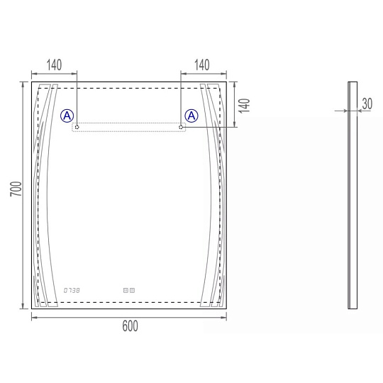 Зеркало часы, функция антизапотевания, сенсорный выключатель, 80х70х3 см, подсветка, VIGO, Elen Luxe 800