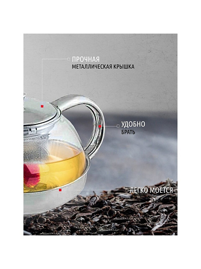 Чайник заварочный стекло, нержавеющая сталь, 0.6 л, Menta-600, 910110