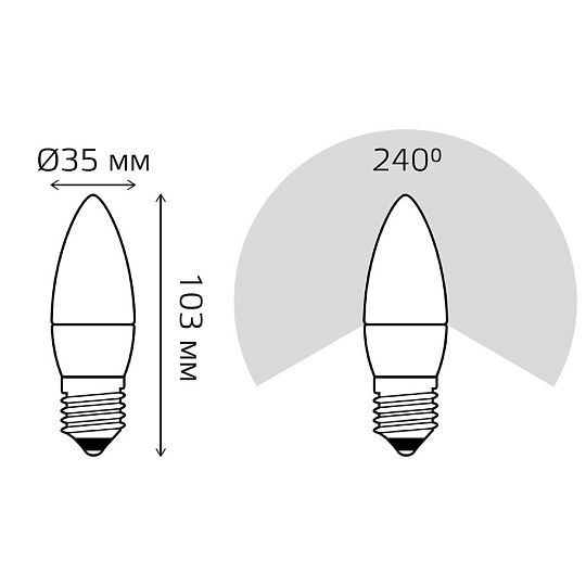 Лампа светодиодная E27, 10 Вт, 75 Вт, свеча, 3000 К, теплый белый свет, Gauss, Elementary, 30210
