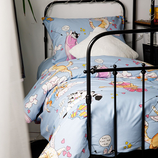 Постельное белье детское 1.5-спальное, простыня 150х215 см, 1 наволочка 70х70 см, пододеяльник 145х215 см, WMW, перкаль, Kitty 70737-1+70705-2