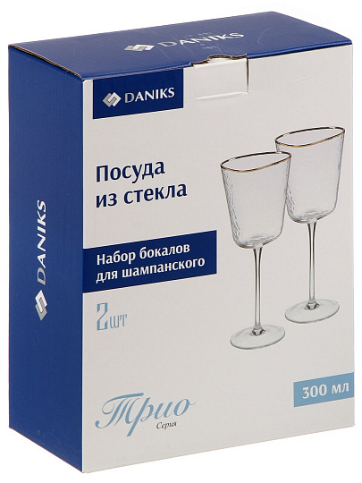Бокал для вина, 300 мл, стекло, 2 шт, с золотой отводкой, Трио, Daniks