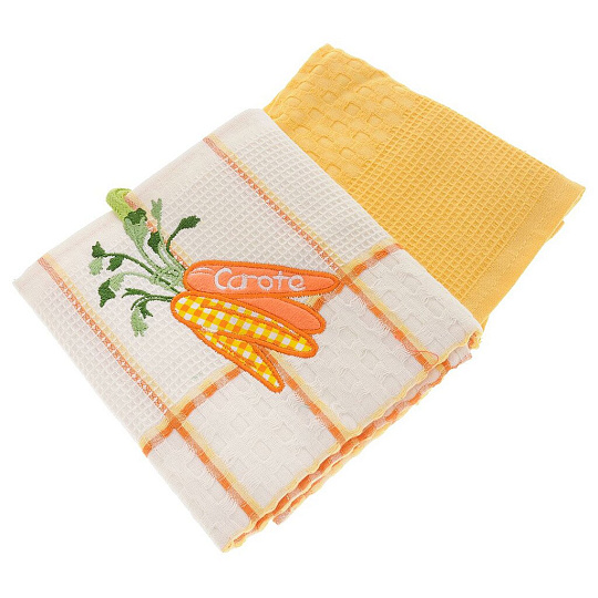 Набор полотенец кухонных 2 шт, 45х70 см, вафельный, Bonita, Овощи Морковь, белый, бежевый, Россия, 0101310055