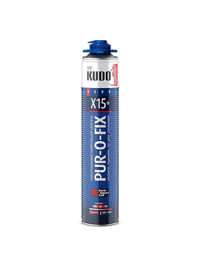 Пена-клей KUDO, Pur-O-Fix X15+ Extra Fix, 1 л, всесезонная, KUPP10B15SU