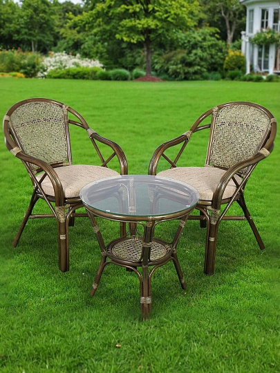 Мебель садовая Мария, оливковая, стол, 55х55х56 см, 2 кресла, подушка бежевая, 110 кг, подушка бежевая, IND11B