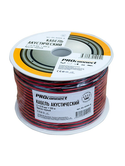 Провод акустический, 2х0.75 мм², 100 м, красно-черный, PROconnect, 01-6104-6