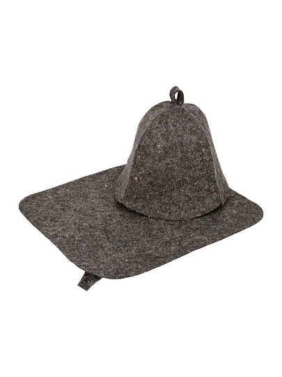 Набор для бани 2 предмета, шапка, коврик, 70% шерсть, 30% полиэстер, серый, Hot Pot, 41344