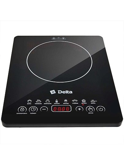 Плита индукционная Delfa, D-302N, 2000 Вт, 1 конфорка, стеклокерамика, сенсорная, переключатель сенсорный, 8 программ, черная