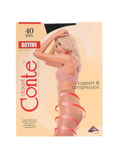 Колготки Conte, Active, 40 DEN, р. 6, nero/черные, шортики утягивающие
