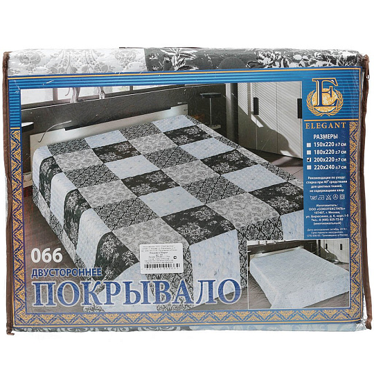 Покрывало евро, 220х200 см, микрофибра, двухстороннее, Marianna, Элегант, серо-зеленое, 066