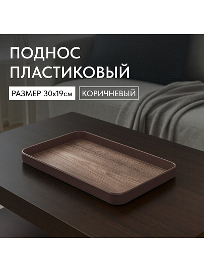 Поднос пластик, 30х19 см, прямоугольный, коричневый, Y4-8585