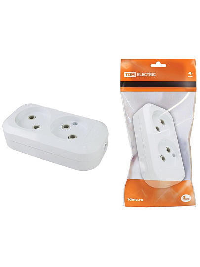 Корпус удлинителя 2 гнезда, 2 полюса, без заземления, 10 А, белый, TDM Electric, SQ1806-0012