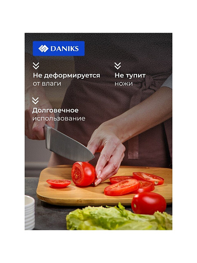 Доска разделочная дерево, 43х29х2 см, с ручкой, прямоугольная, Daniks, CB42743W