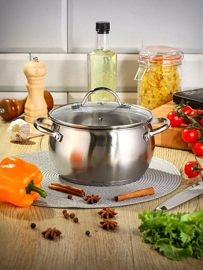 Кастрюля нержавеющая сталь, 2.8 л, крышка стекло, Daniks, Эмилия, CW-W075-18, индукция
