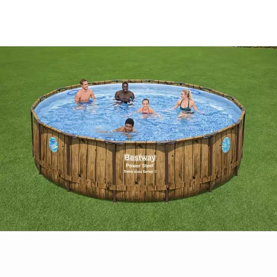Бассейн каркасный Bestway, 488х122 см, Power Steel Swim, 56725, фильтр-насос, лестница, тент, 19480 л, ремкомплект
