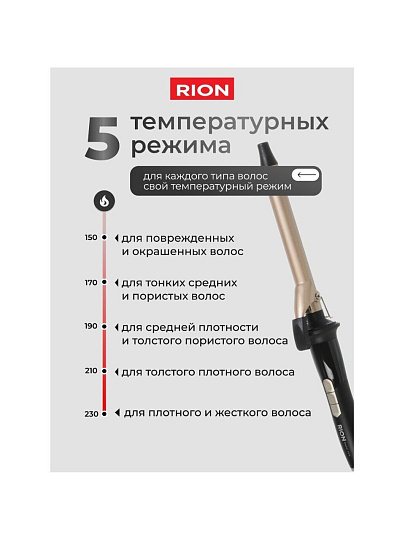 Щипцы-плойка Rion, TB-2012-22, 60 Вт, керамическое покрытие, защита от перегрева, 150-230 ℃, черный с пудровым