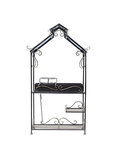 Мангал 1050х400х1950 мм, 3 мм, стационарный, крыша, кочерга, решетка, подставка под казан, Имение