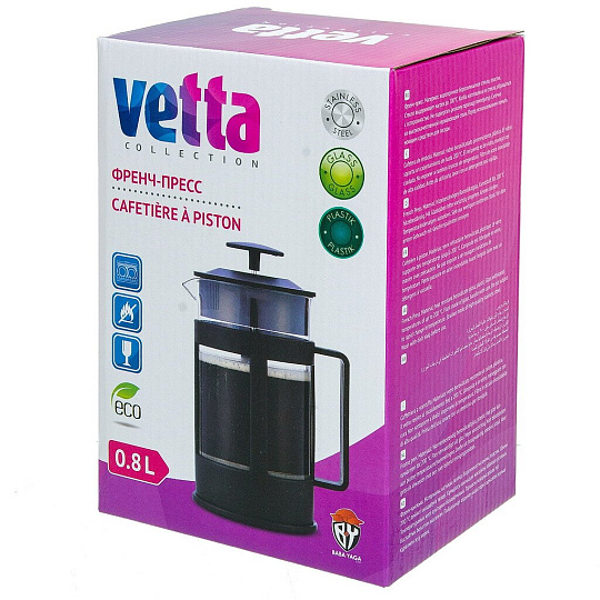 Френч-пресс 0.8 л, стекло, пластик, Vetta, Мелана B04S-800 К24, 850-061