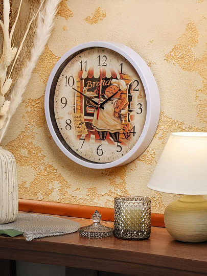 Часы настенные, 30х30х4 см, круглые, пластик, белые, Патиссери, Y4-5198