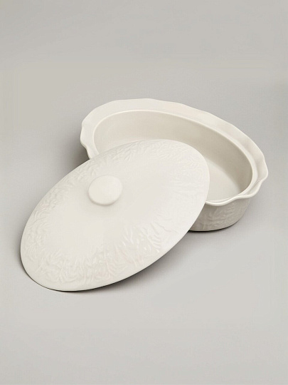 Форма для запекания керамика, 24х33х13 см, 2 л, овальная, с крышкой, Agness, Beige, 780-127