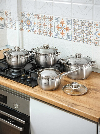 Кастрюля нержавеющая сталь, 3.9 л, крышка стекло, Daniks, Классика, SD-20, индукция