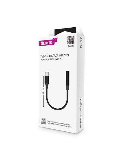 Адаптер-переходник OLMIO, Type-C to AUX Jack, 0.12 м, 3.5, черный, 039799