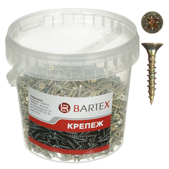 Саморез универсальный, диаметр 4х20 мм, 1000 шт, оцинкованный, в ассортименте, банка, Bartex