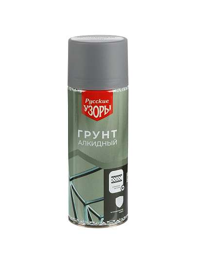 Грунтовка аэрозольная, алкидная, Русские узоры, для внутренних и наружных работ, серая, 0.52 л